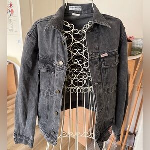 Vintage Washed Black Guess Denim Jacket - oversized fit